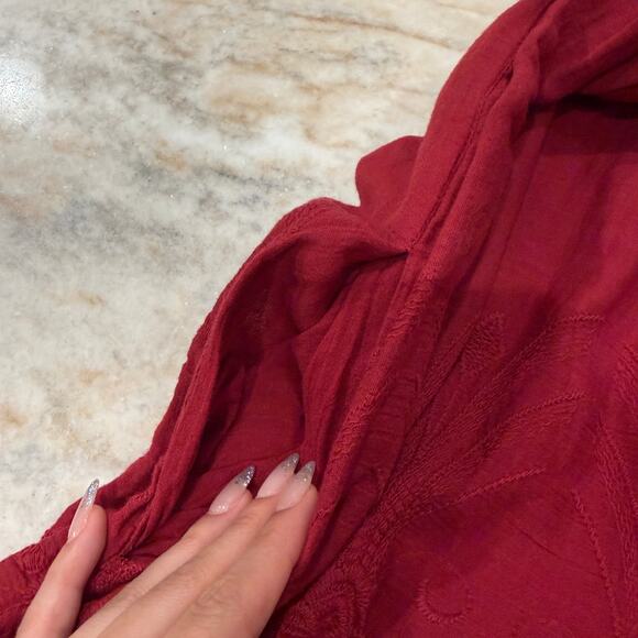 Sundance Boho Embroidered Cotton Mini Dress Burgundy V-Neck Medium Cottage Folk - Picture 7 of 11